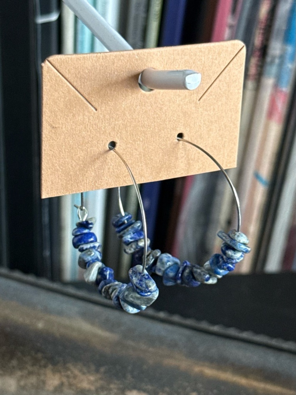 Rock & Vibe Blue Stone Hoop Earrings Natural Gemstone Lapis